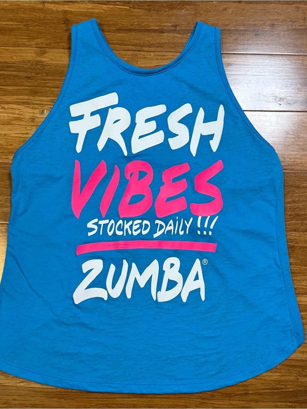 Zumba Fitness Women’s Fresh Vibes Aqua Blue Pink White Tank Top Size Small